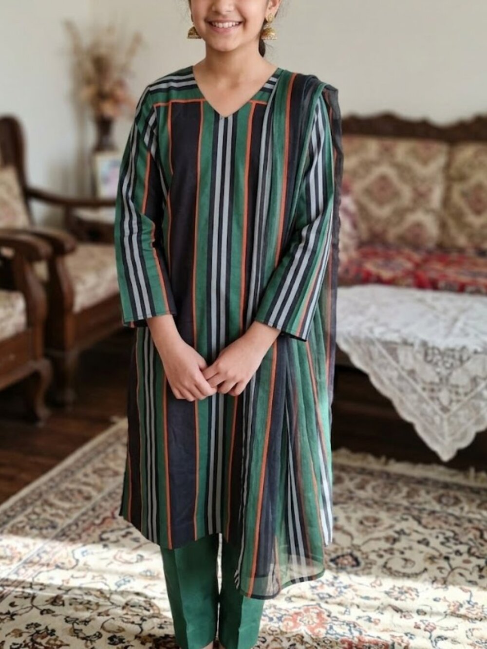 Women's Lulusar Stylish Striped Tunic - Long Kurti Style - Size L - New with Tag